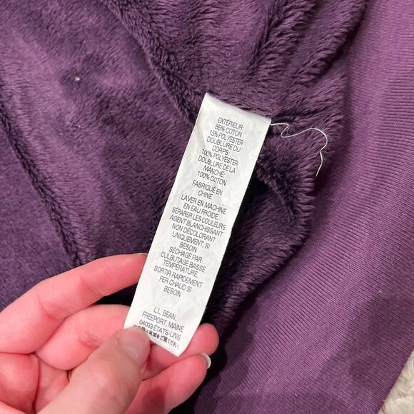 LL Bean Women's Full Zip Fleece Lined Jacket Sz L Purple Outdoor Cotton Cozy - Picture 6 of 8